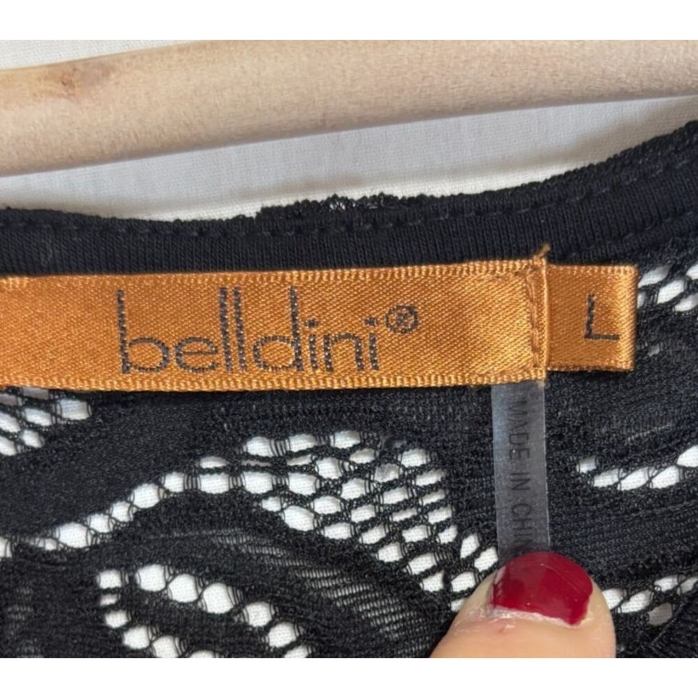 Belldini Women's Top Black Lace Sleeves Whimsigoth Romantic Feminine‎ Y2K Sz L - Picture 3 of 8